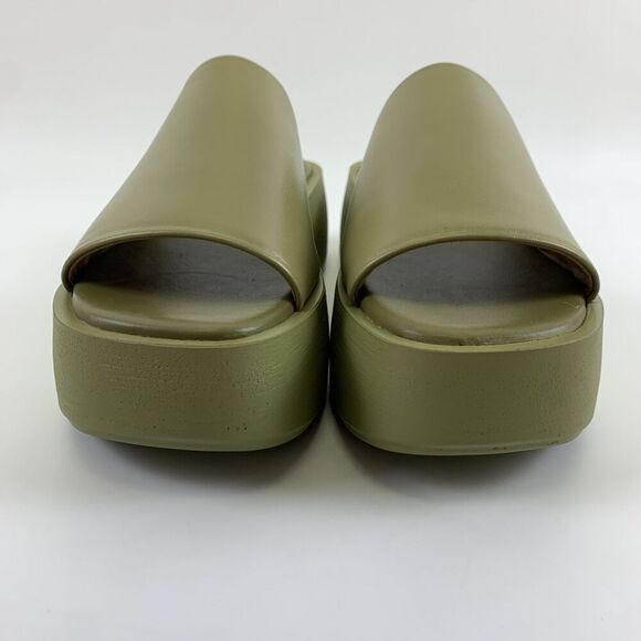 Anthropologie Leather High Platform Wedge Sandal Green Slip On Womens 38 US 7.5 - Picture 3 of 15